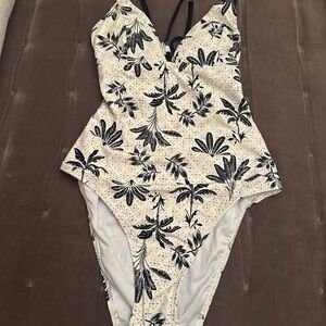 Floral Black and Cream Swimsuit